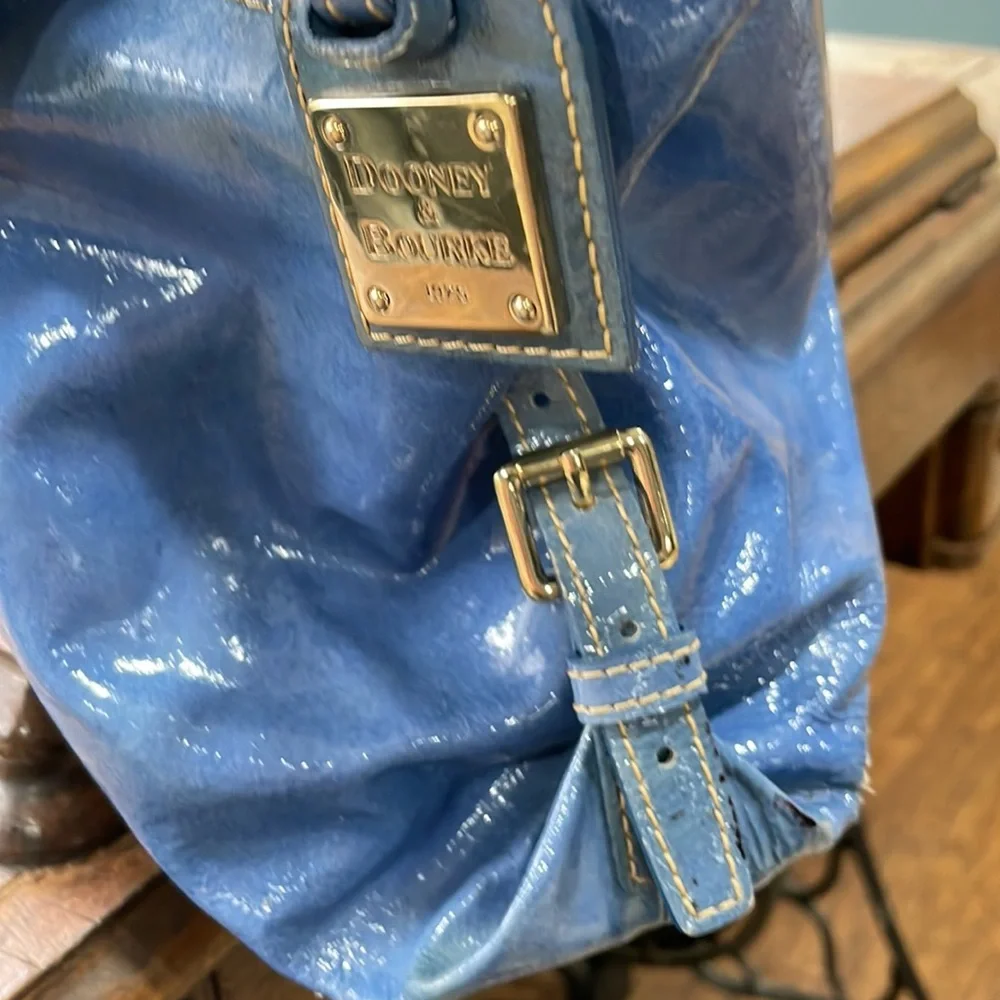 Dooney & Bourke VTG Patent Leather Blue/Purple Satchel - Picture 4 of 13